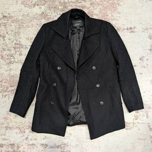 Men's Black Double-Breasted Wool Peacoat